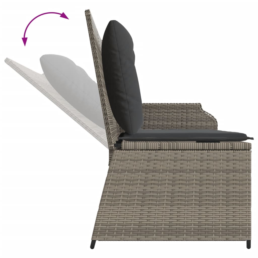 Banc inclinable de jardin avec coussins gris résine tressée