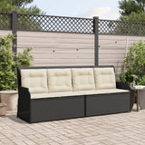 Reclining garden bench with black resin wicker cushions