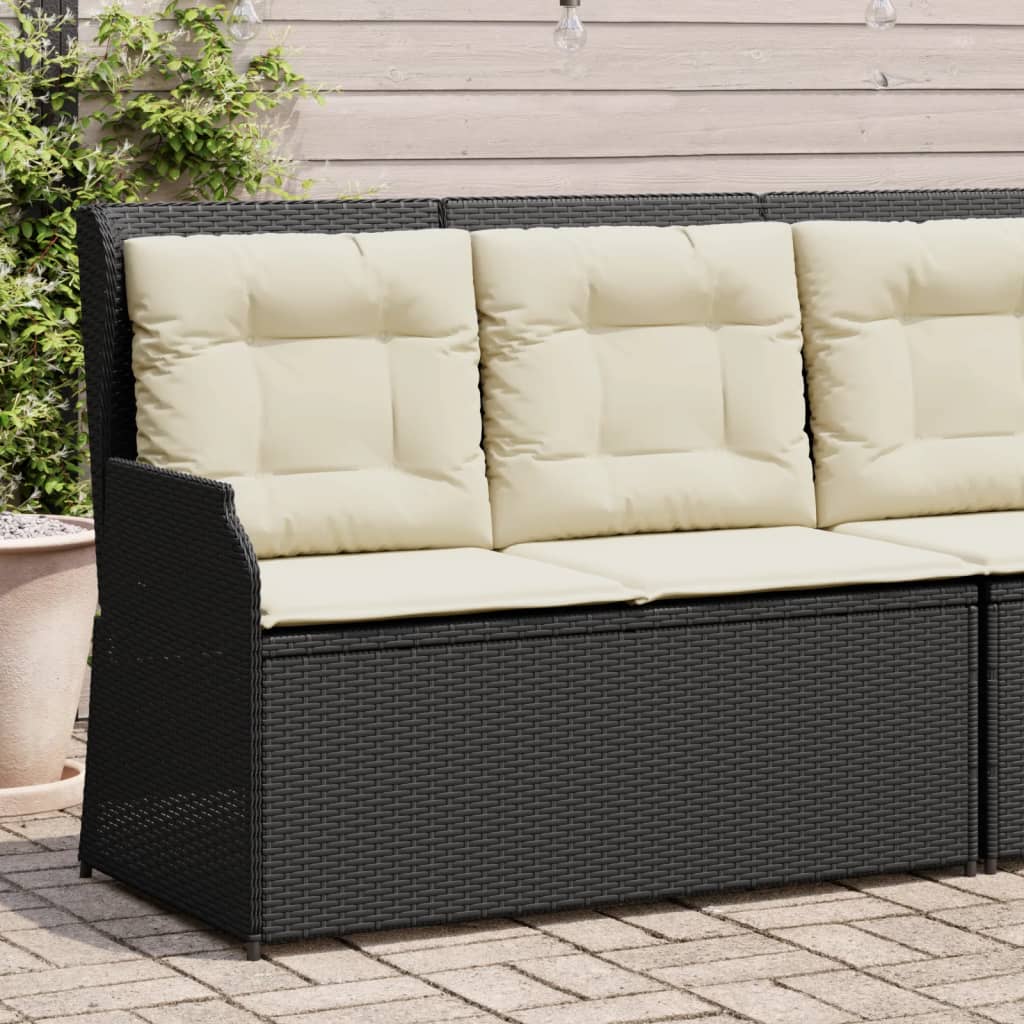 Reclining garden bench with black resin wicker cushions