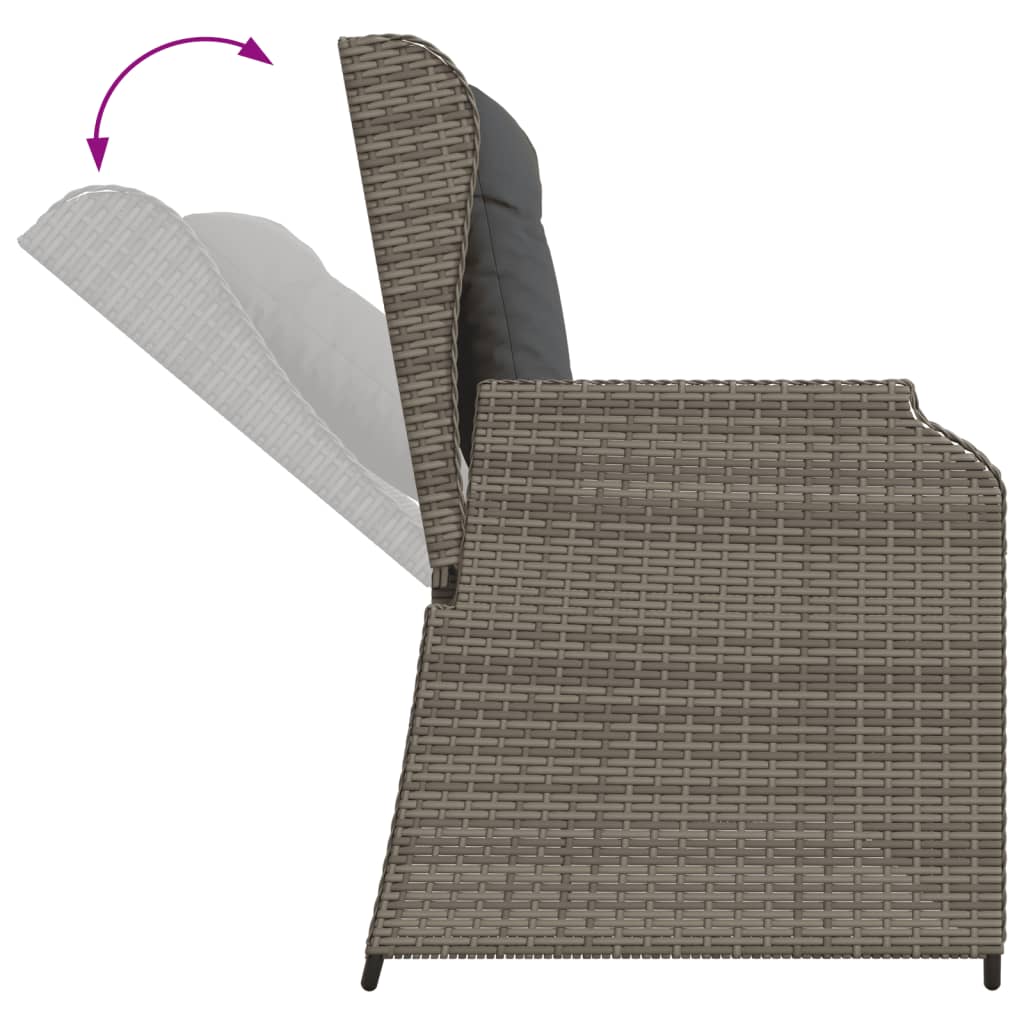 Banc inclinable de jardin avec coussins gris résine tressée