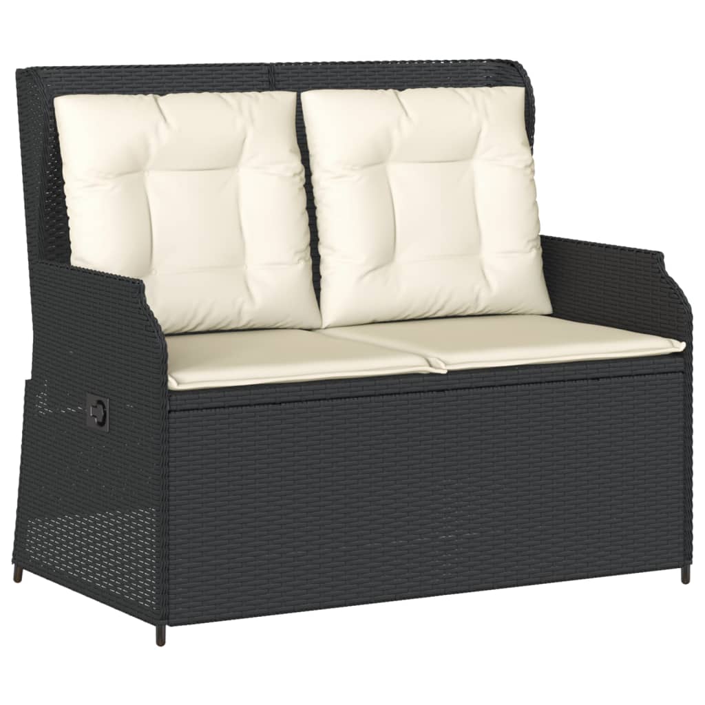 Banc inclinable de jardin avec coussins noir résine tressée