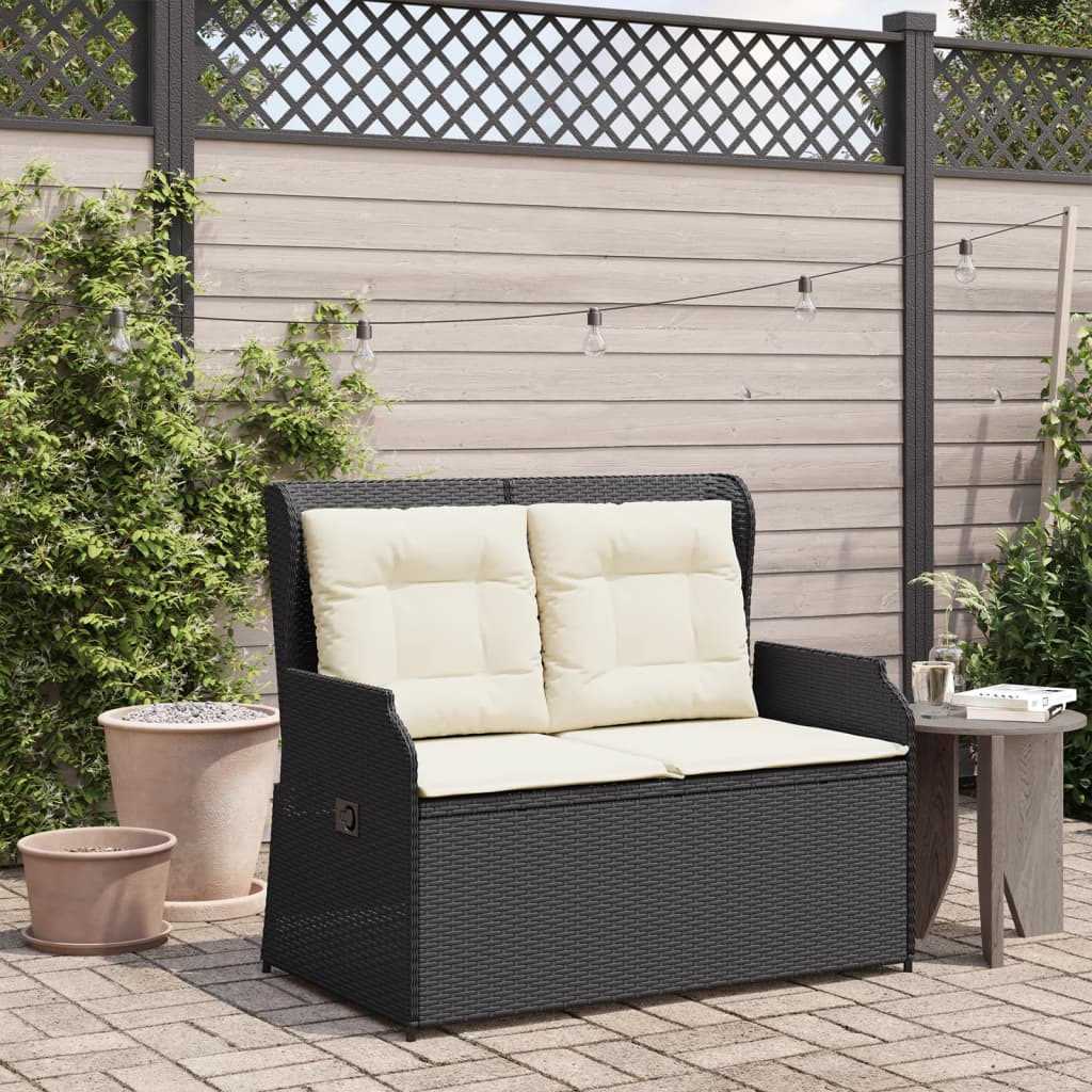 Banc inclinable de jardin avec coussins noir résine tressée