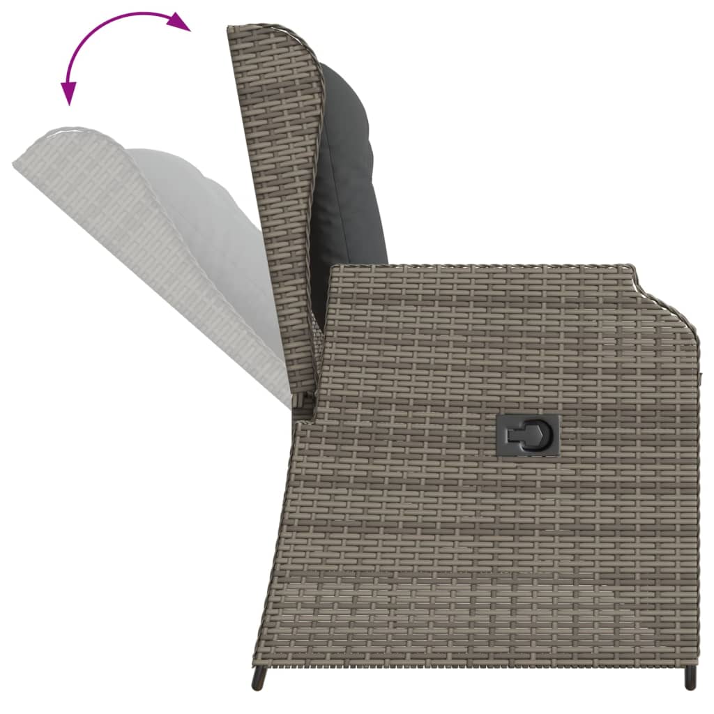 Banc inclinable de jardin avec coussins gris résine tressée