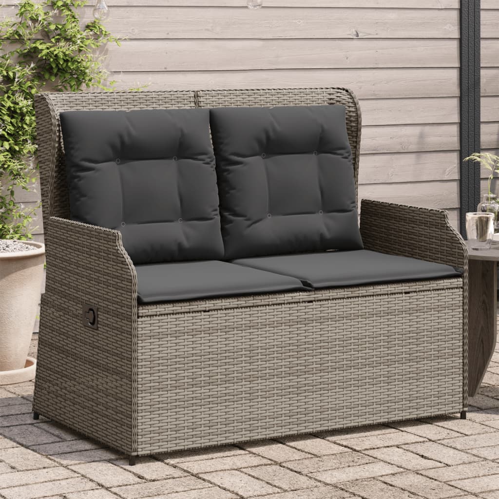 Banc inclinable de jardin avec coussins gris résine tressée