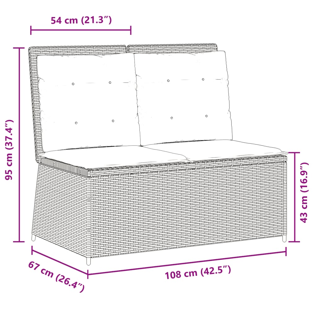 Banc inclinable de jardin avec coussins gris résine tressée