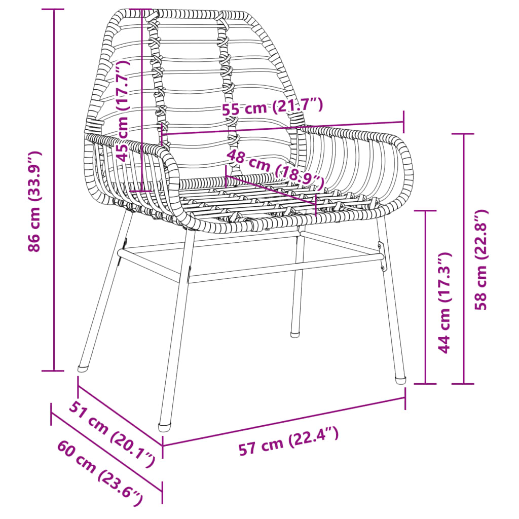 Chaises de jardin lot de 2 Noir Résine tressée