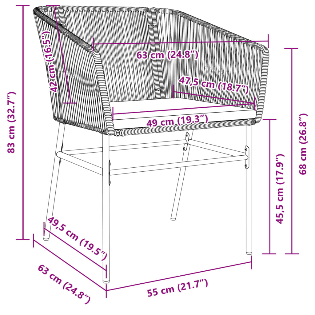 Chaises de jardin lot de 2 avec coussins gris résine tressée