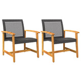 Chaises de jardin lot de 2 noir résine tressée et bois d’acacia