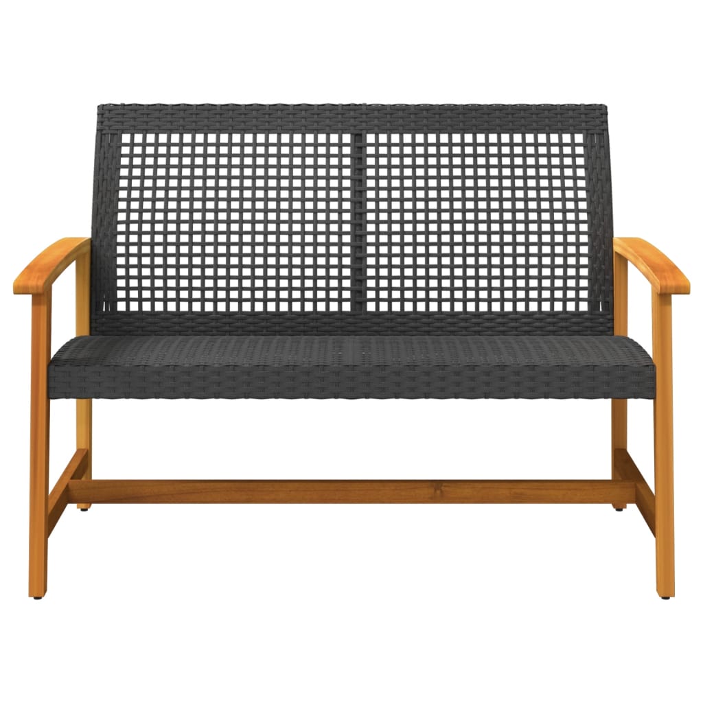 Black garden bench 112 cm woven resin and acacia wood