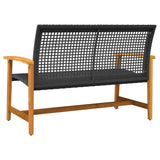 Black garden bench 112 cm woven resin and acacia wood