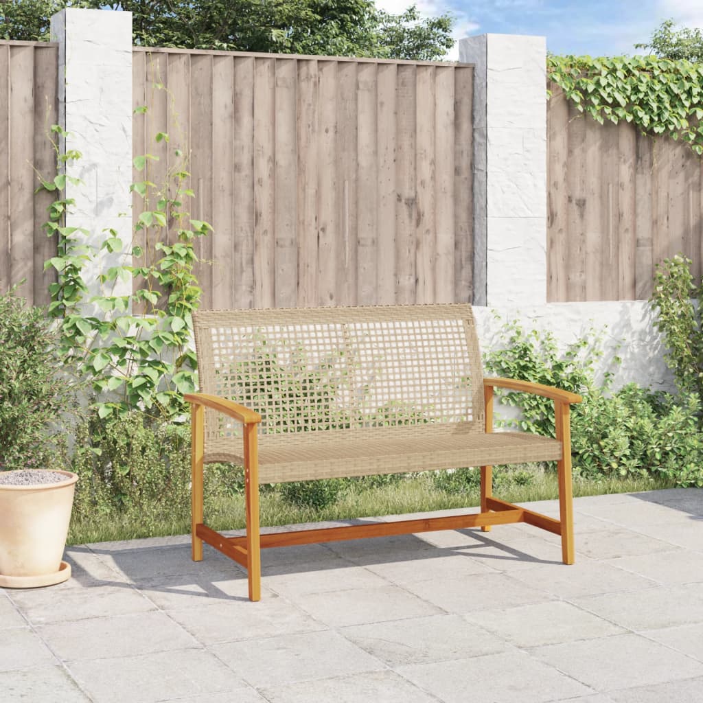 Banc de jardin beige 112 cm résine tressée et bois d'acacia