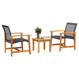 Ensemble de bistro 3 pcs noir résine tressée et bois d'acacia