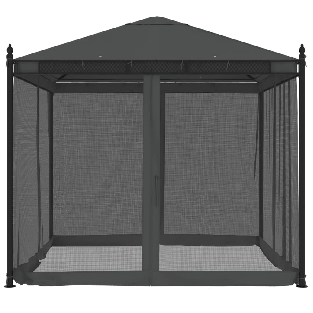 Tonnelle avec parois en filet anthracite 2,93x2,93 m acier