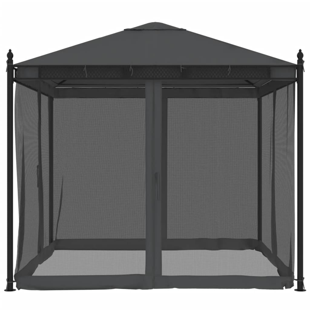 Tonnelle avec parois en filet anthracite 2,93x2,93 m acier