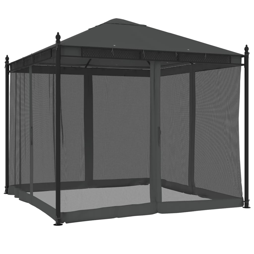 Tonnelle avec parois en filet anthracite 2,93x2,93 m acier