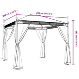 Pavillon mit anthrazitfarbenen Gitterwänden 2,93 x 2,93 m aus Stahl