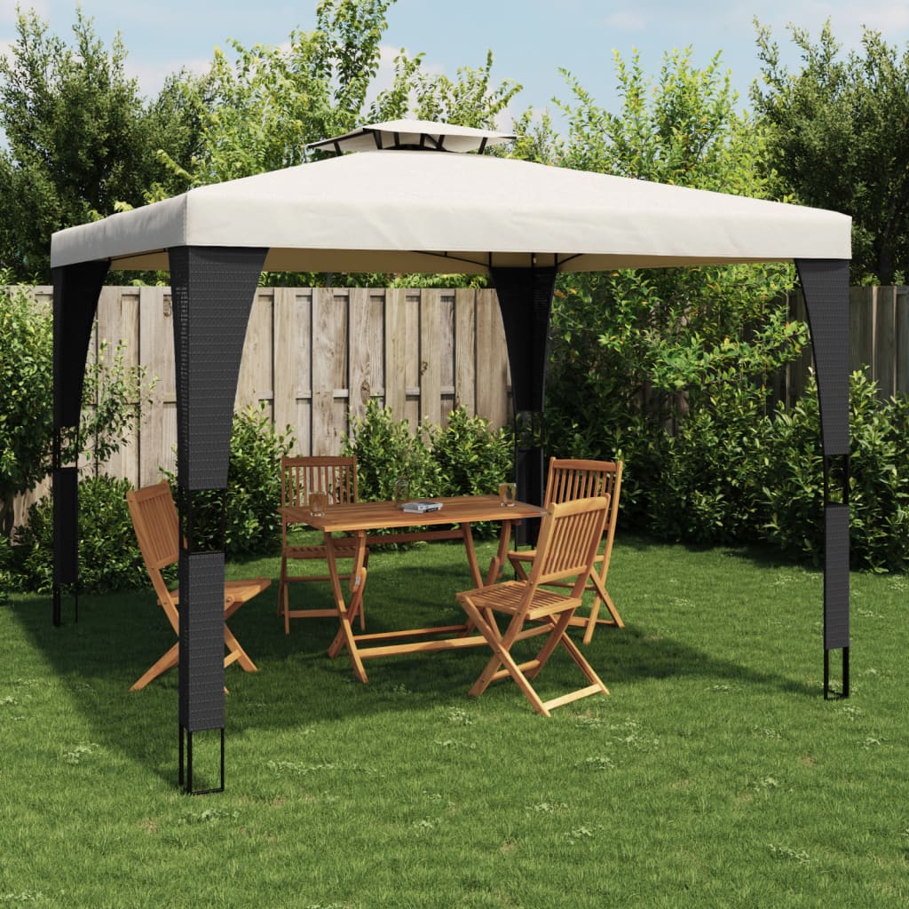 Double roof gazebo cream 2.98x2.98 m steel