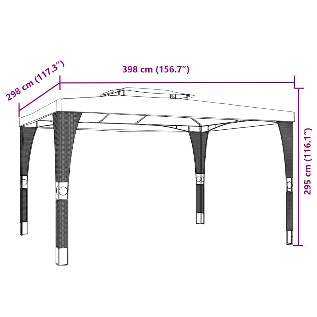 Cream double roof gazebo 3.98x2.98 m steel