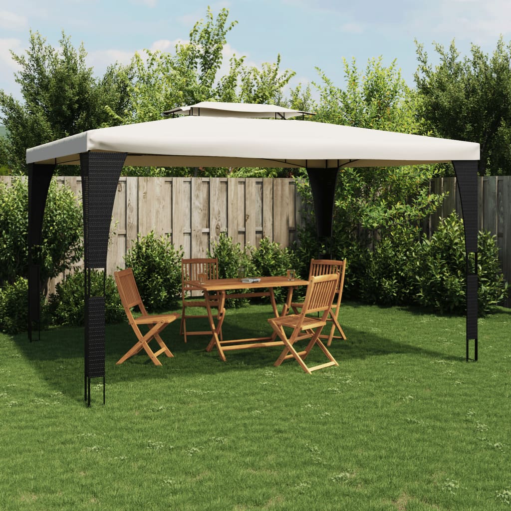 Cream double roof gazebo 3.98x2.98 m steel