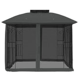 Gazebo with double roof and anthracite steel mesh walls