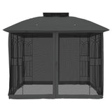 Gazebo with double roof and anthracite steel mesh walls