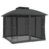 Gazebo with double roof and anthracite steel mesh walls