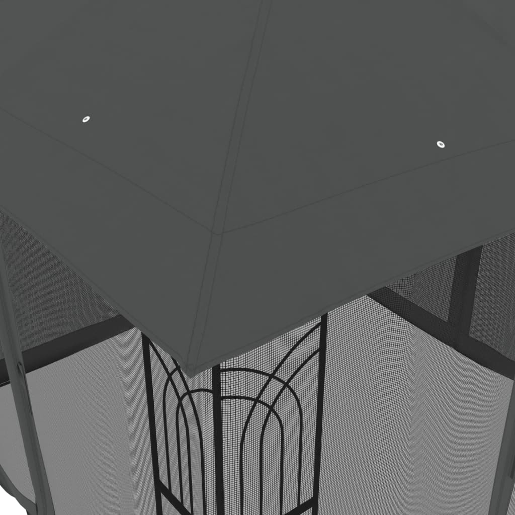 Gazebo with double roof and anthracite steel mesh walls