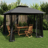 Gazebo with double roof and anthracite steel mesh walls