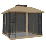 Arbour with double roof and taupe steel mesh walls