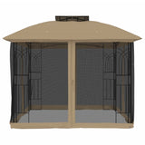 Arbour with double roof and taupe steel mesh walls