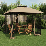 Arbour with double roof and taupe steel mesh walls