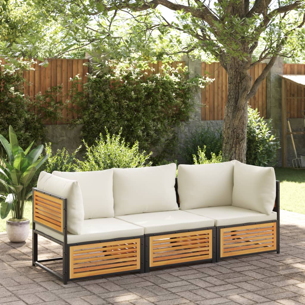 Gartensofa mit 2-Sitzer-Kissen aus massivem Akazienholz