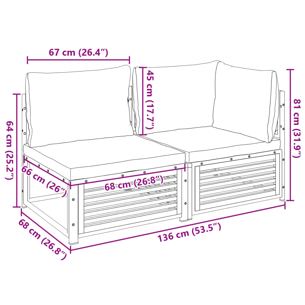 Gartensofa mit 2-Sitzer-Kissen aus massivem Akazienholz