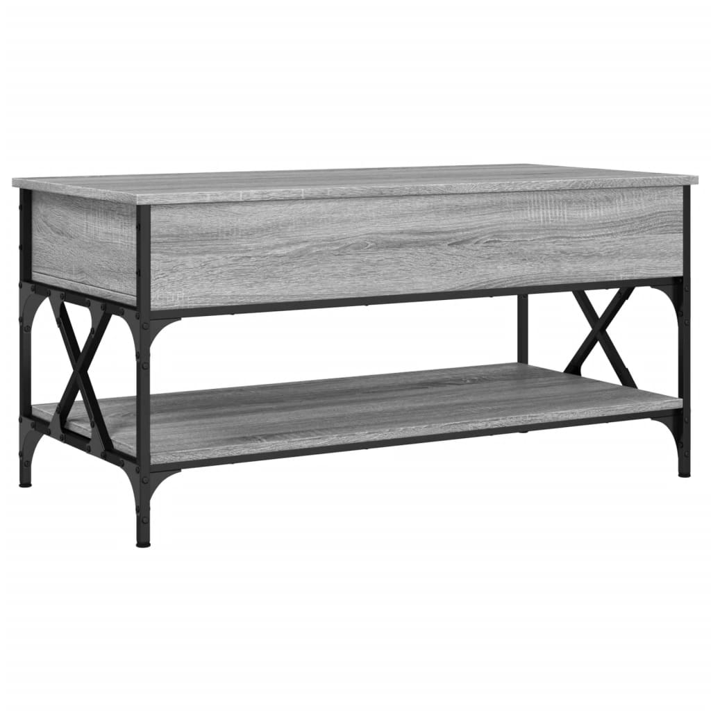 Sonoma grauer Couchtisch 100x50x50 cm aus Holzwerkstoff und Metall