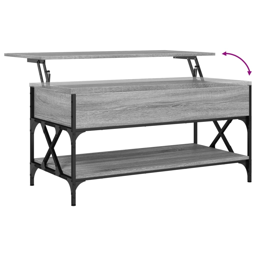 Sonoma grauer Couchtisch 100x50x50 cm aus Holzwerkstoff und Metall