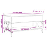 Sonoma grauer Couchtisch 100x50x50 cm aus Holzwerkstoff und Metall