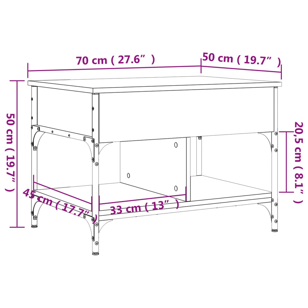 Couchtisch aus Sonoma-Eiche, 70 x 50 x 50 cm, aus Holzwerkstoff und Metall