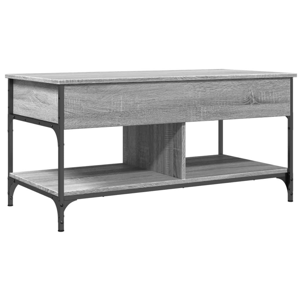 Sonoma grauer Couchtisch 100x50x50 cm aus Holzwerkstoff und Metall