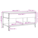 Sonoma grauer Couchtisch 100x50x50 cm aus Holzwerkstoff und Metall