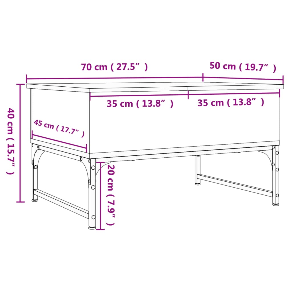 Sonoma grauer Couchtisch 70x50x40 cm aus Holzwerkstoff und Metall