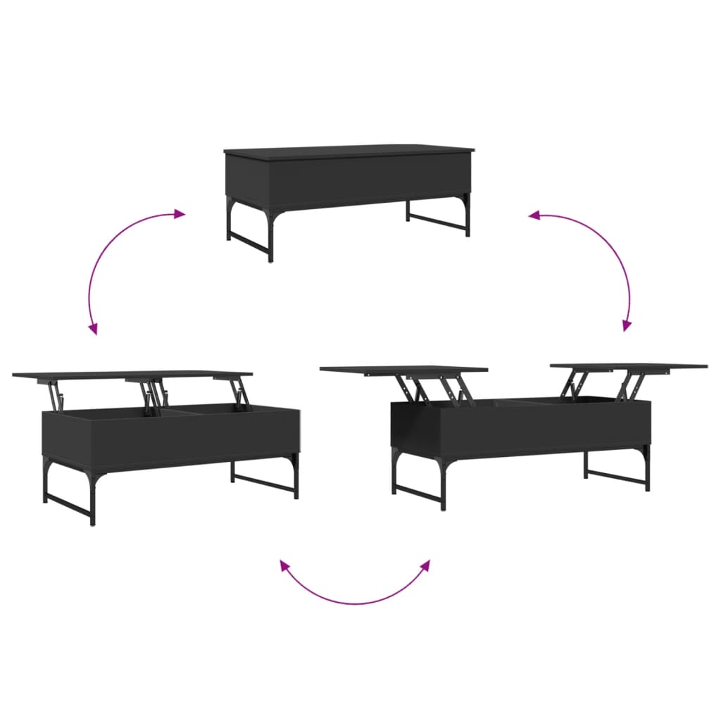 Table basse noir 100x50x40 cm bois d'ingénierie et métal