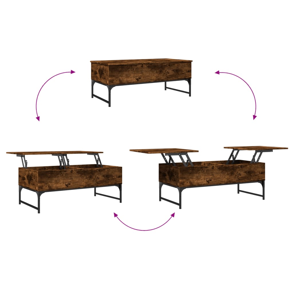 Table basse chêne fumé 100x50x40 cm bois d'ingénierie et métal