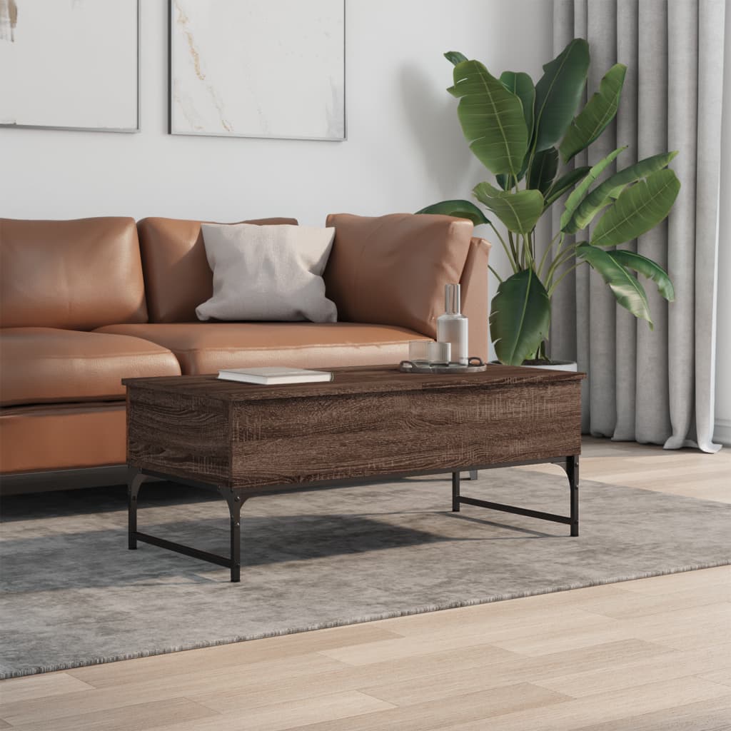 Coffee table brown oak 100x50x40cm engineered wood and metal