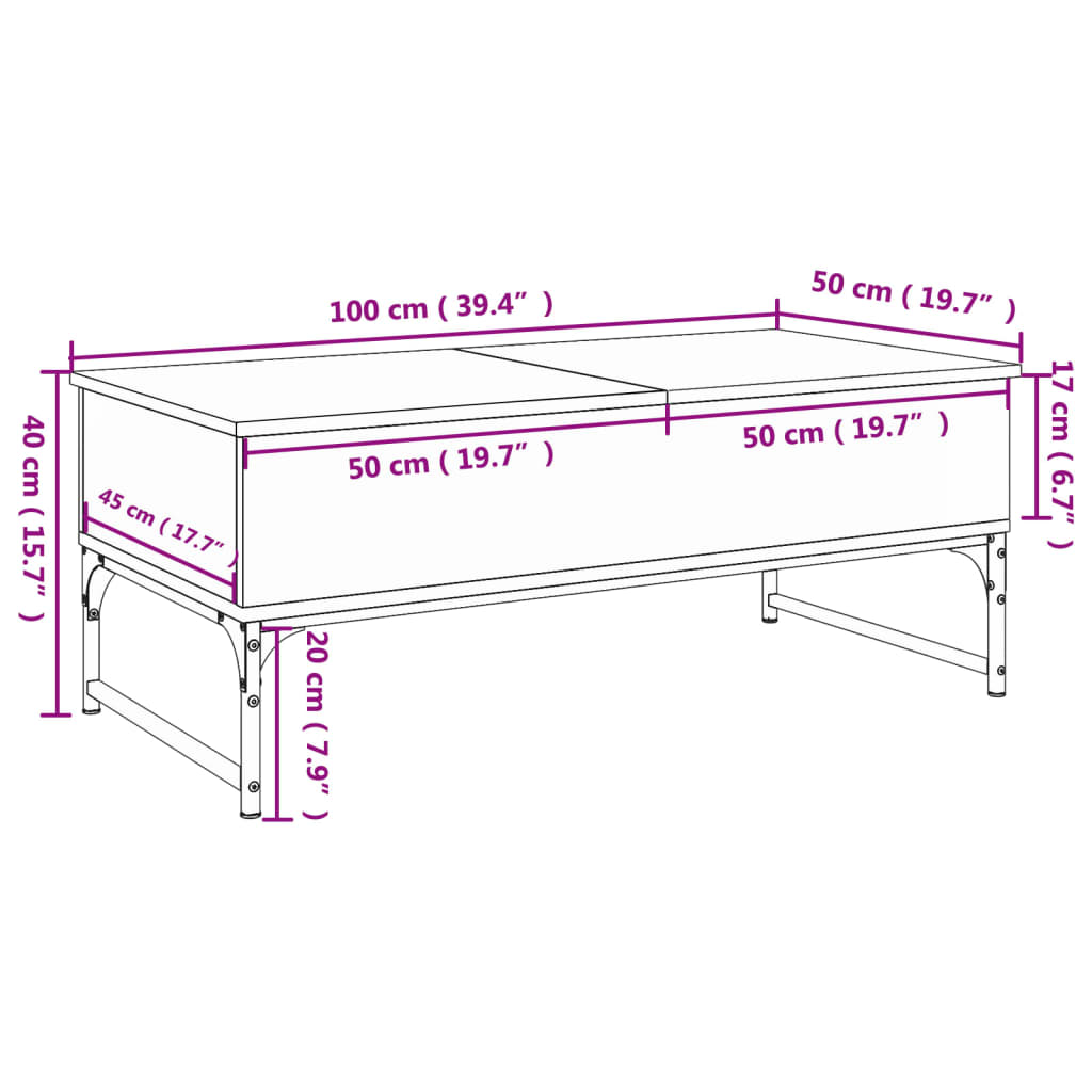 Coffee table brown oak 100x50x40cm engineered wood and metal