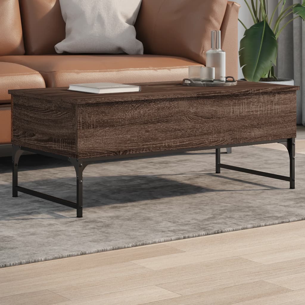 Coffee table brown oak 100x50x40cm engineered wood and metal