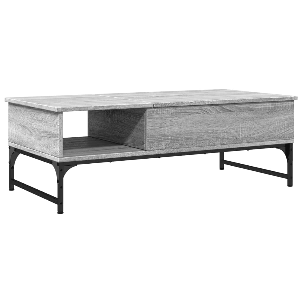 Sonoma grauer Couchtisch 100x50x35 cm aus Holzwerkstoff und Metall