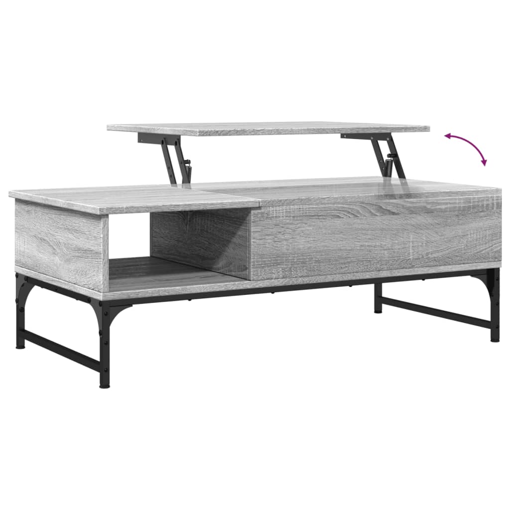 Sonoma grauer Couchtisch 100x50x35 cm aus Holzwerkstoff und Metall