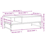 Sonoma grauer Couchtisch 100x50x35 cm aus Holzwerkstoff und Metall