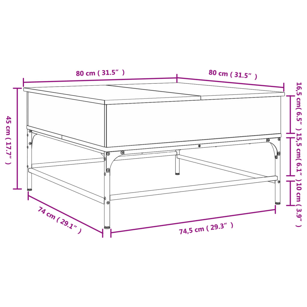 Couchtisch aus brauner Eiche, 80 x 80 x 45 cm, aus Holzwerkstoff und Metall