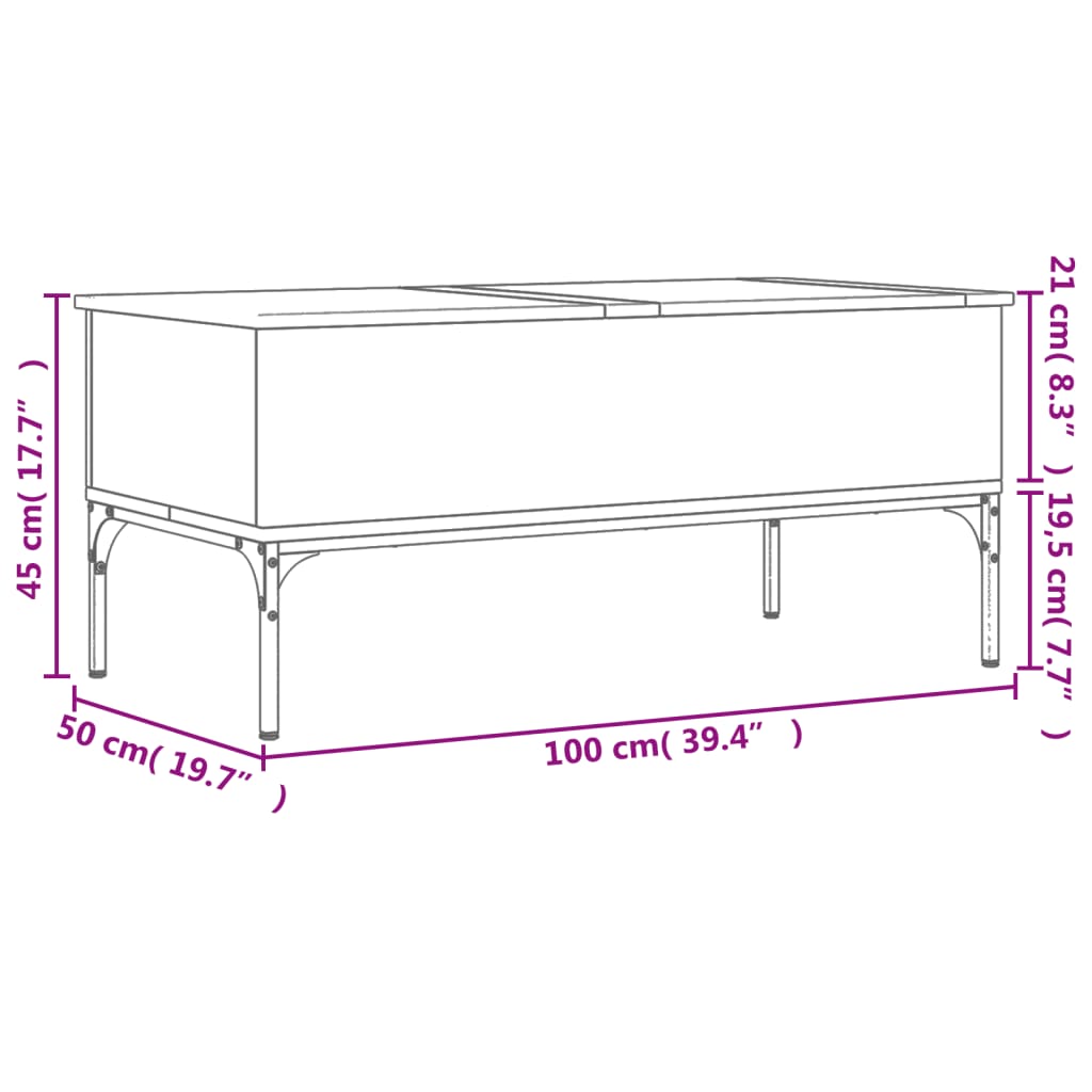 Table basse chêne sonoma 100x50x45cm bois d'ingénierie et métal